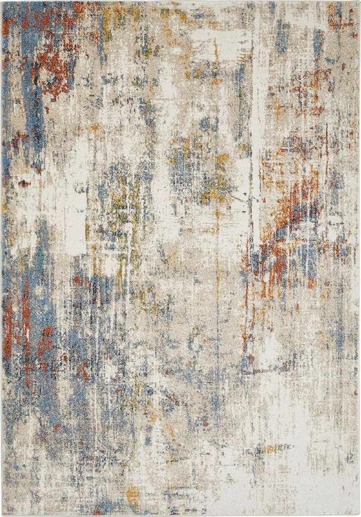 Kurzflorteppich 80 x 150 cm Beige-Blau modern abstraktes Produktbild 