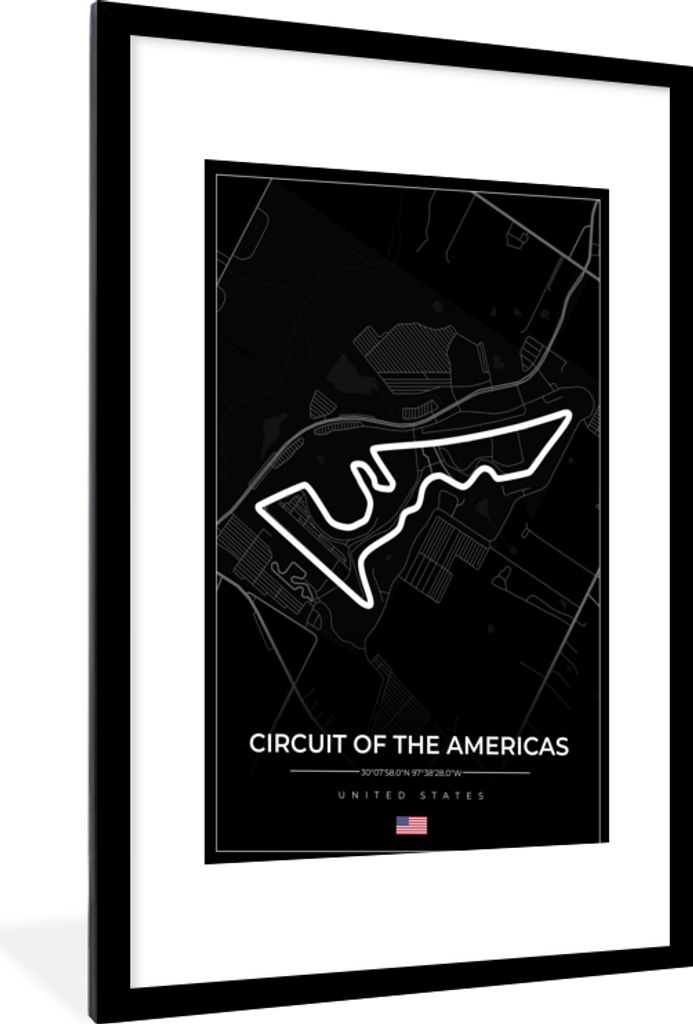 MuchoWow Gerahmtes Poster Amerika - Rennstrecke - Formel 1 - Circuit of the Americas - Rennsport - Schwarz 60x90 cm - Poster mit Schwarzem Bilder...