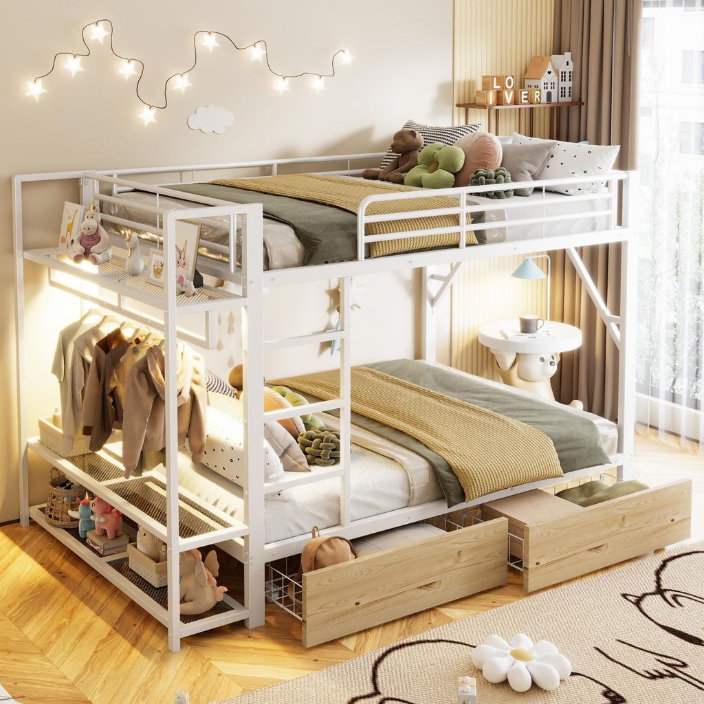 MODFU Etagenbett 140x200 Funktionsbett mit 2 Schubladen und Produktbild 