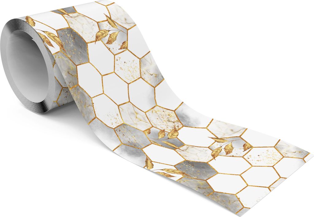 Muralo Selbstklebende Bordüre Tapetenbordüre HEXAGON Mosaik Blätter Marmor