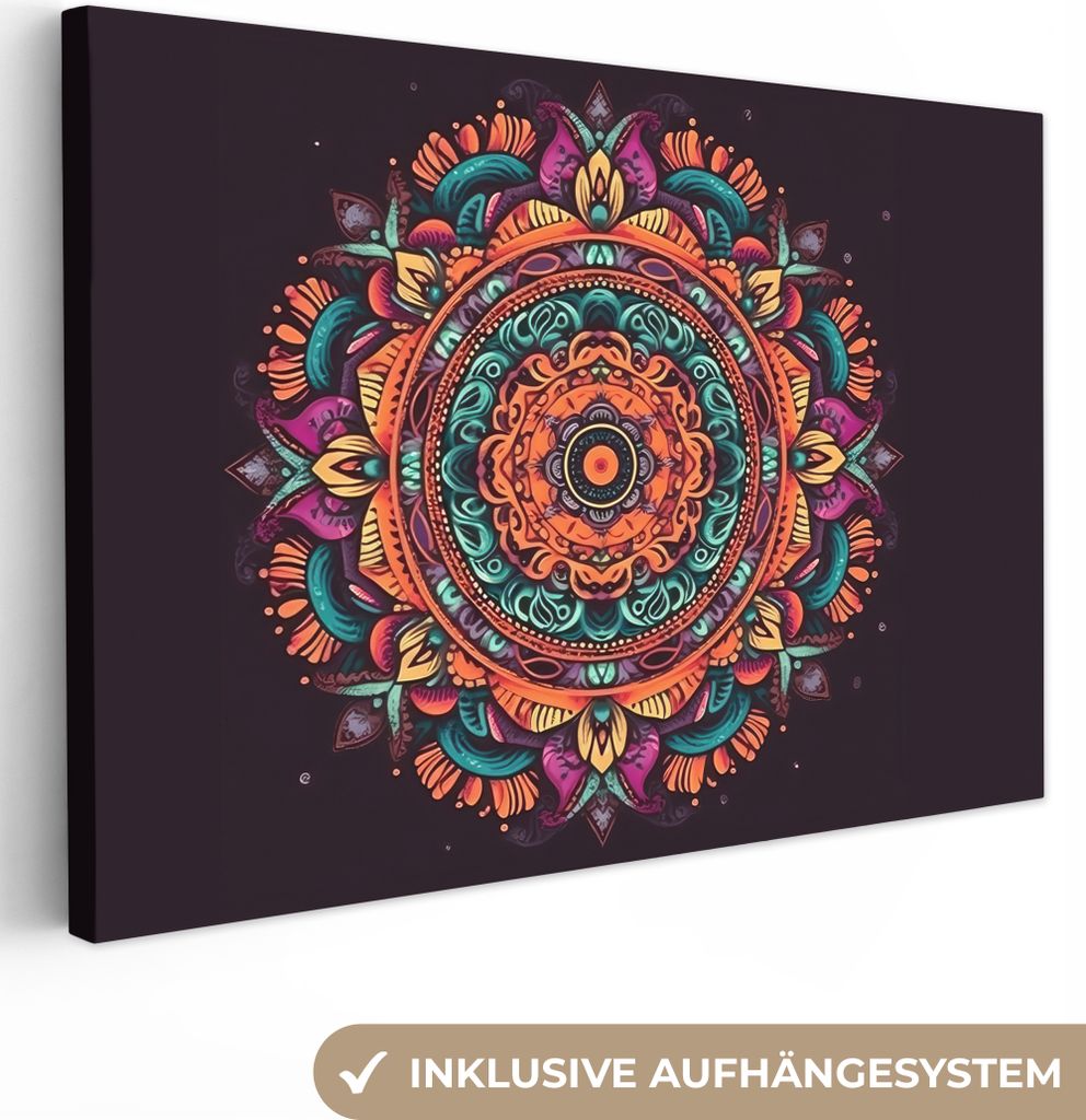 OneMillionCanvasses - Leinwandbilder - 140x90 cm, Mandala - Blumen - Hippie - Boho - Orange, Wandbilder Kunstdruck Wanddekoration - Foto auf Lein...