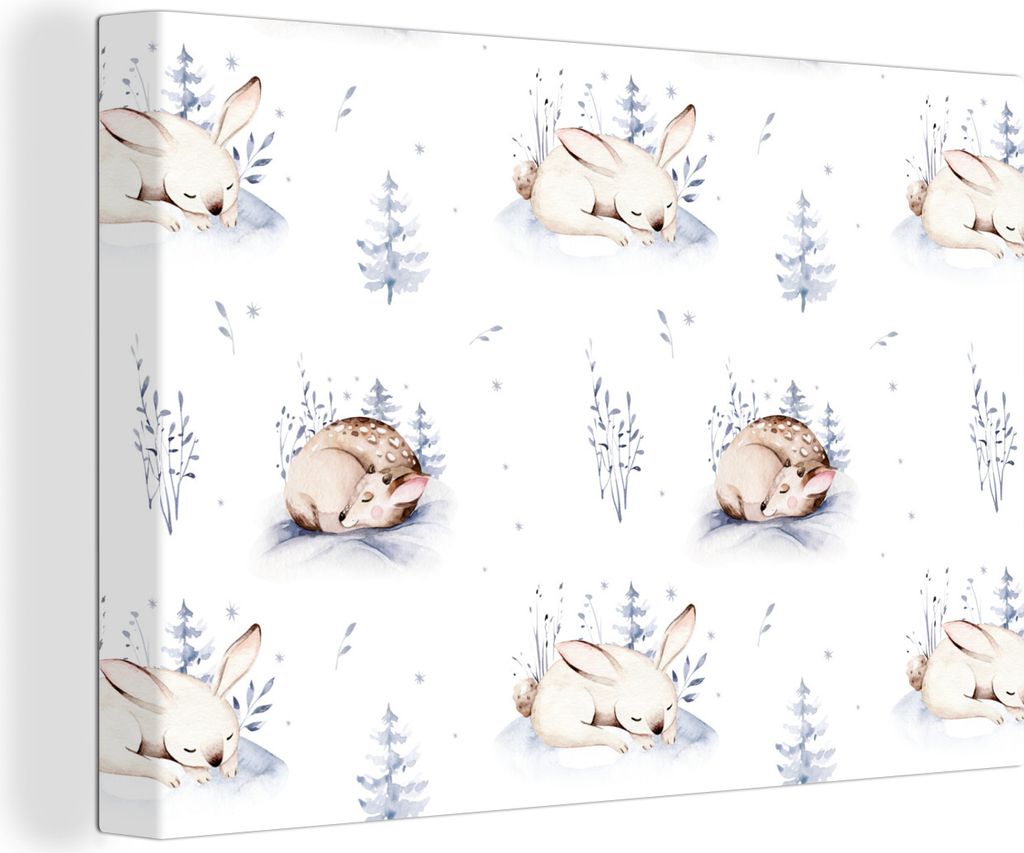 OneMillionCanvasses - Leinwandbilder - 150x100 cm, Winter - Hasen - Rehe, Wandbilder Kunstdruck Wanddekoration - Foto auf Leinwand - Gemälde auf...