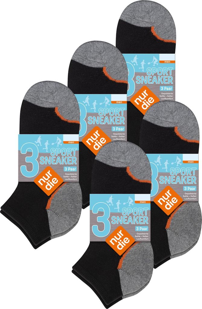 NUR DIE Herren Sneakersocken 15-Pack Sport und Alltag - schwarz - Größe 39-42