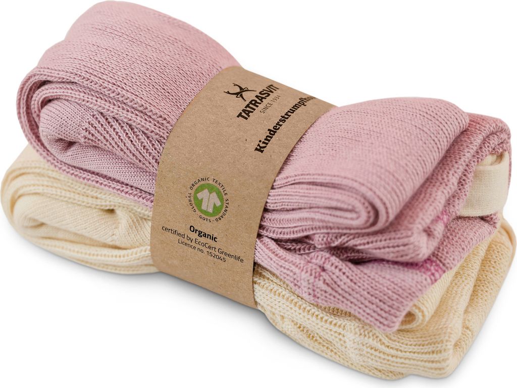 Kinderstrumpfhosen mit Hosenträgern aus 100 % Baumwolle DUFICA 98-104 2er Pack Rosa und Creme