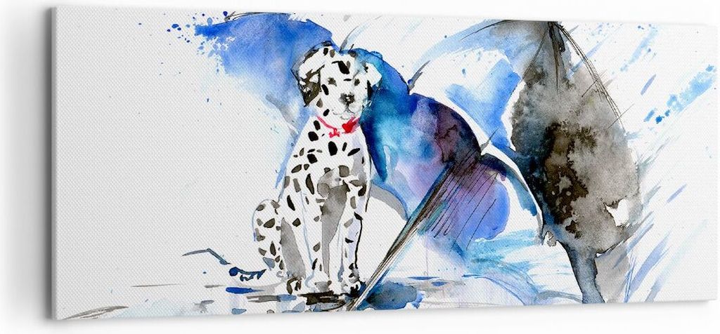 Bild auf Leinwand - Leinwandbild - Hund Regenschirm Regen Wetter - 120x50cm - Wand Bild - Wanddeko - Leinwanddruck - Bilder - Kunstdruck - Wanddeko...