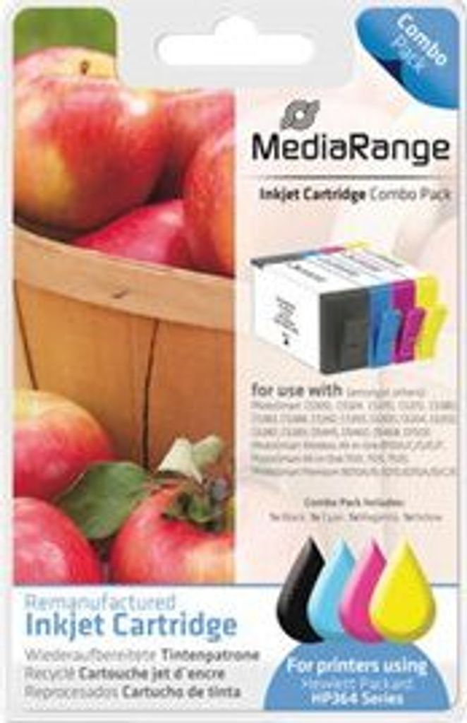 MediaRange MRHP364, Standardertrag, Foto schwarz, Foto zyan, Foto magenta, Fotogelb, Tinte auf Pigmentbasis, Tinte auf Farbstoffbasis, 22,5 ml, 48 ml