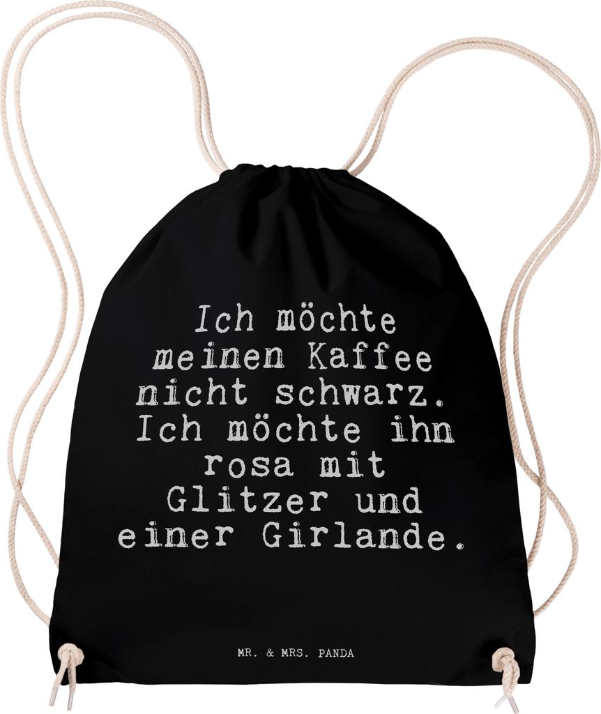Mr. & Mrs. Panda gym tasche Ich möchte meinen Kaffee... - Schwarz - Geschenk, Prinzessin, rucksack mit kordel, wander, Glitzer, Mädchen, Sprüche...