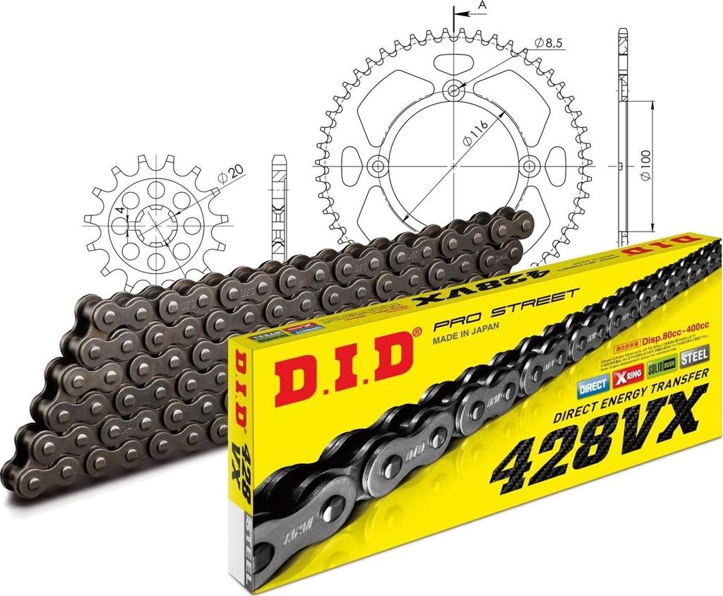 DID Kit Alu (schwarz) Kompatibel mit Kawasaki KX85 (17''/14'') >42... 14-50-124 DID428VX Endlos