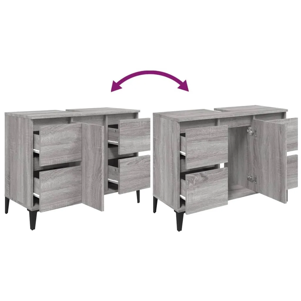 Base Lavabo 80x33x60 cm Grigio Sonoma | Mobile Bagno Robusto - 9