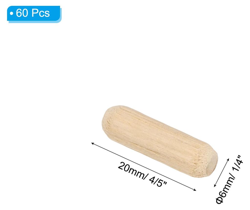 60 Stš¹ck 6 x 20mm Holzdš¹bel Set, Riffelholzdš¹bel Holzstifte Dš¹bel Set Gerillte Holzš¹belstifte Dš¹bel Holz mit abgeschr?gten Rillen...