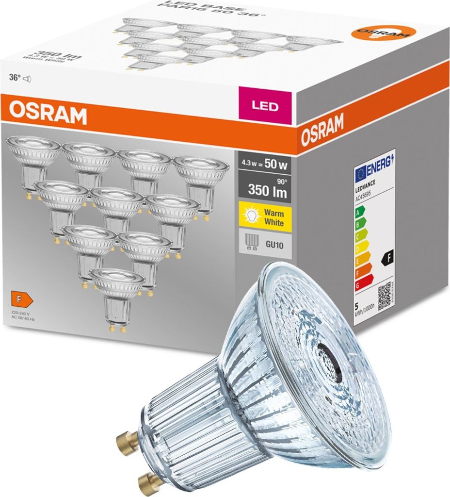 Osram 10-pack GU10 LED žiarovka pätica 4,3W 350Lm sklo Obrázok produktu 