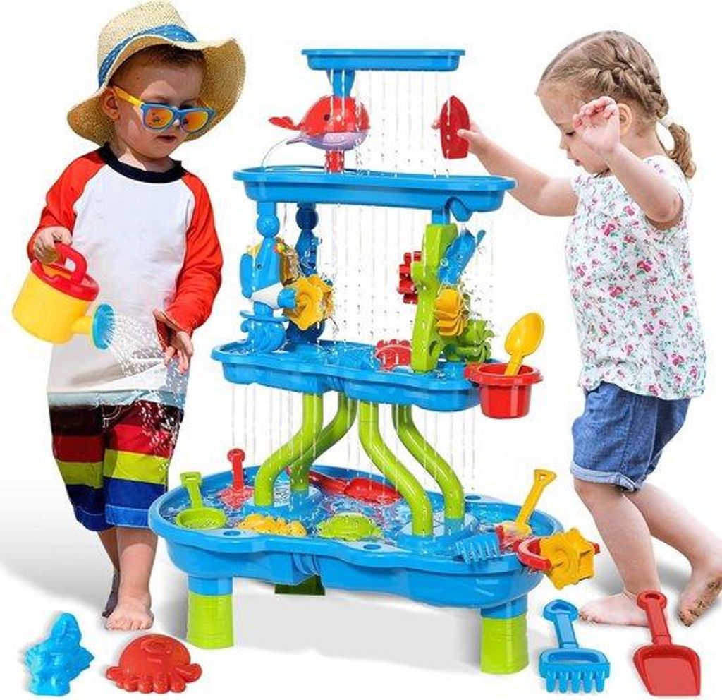 Sommerspiel-Tisch für Kinder, 4-stufig, Strandformen, Zubehör inklusive, für Jungen und Mädchen