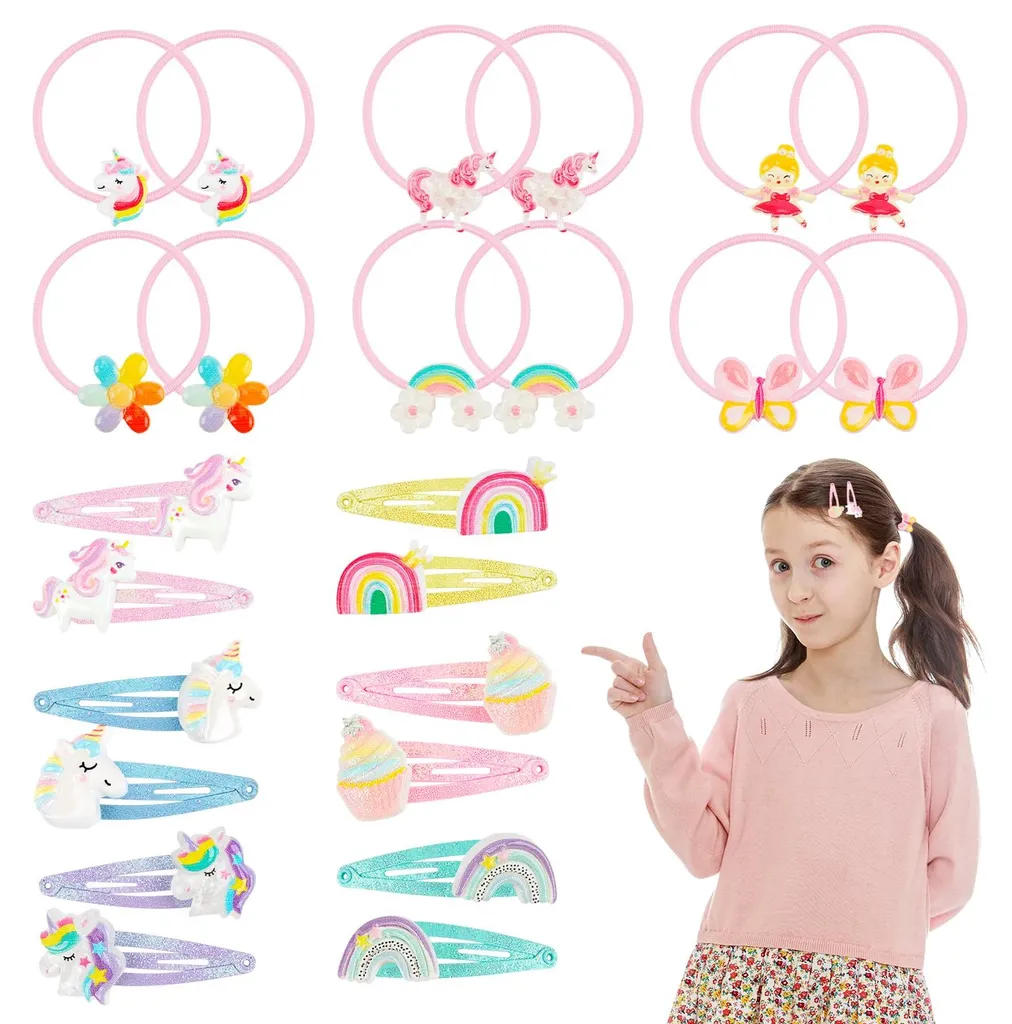 Accessoires cheveux anniversaire fille : barrettes et élastiques licorne