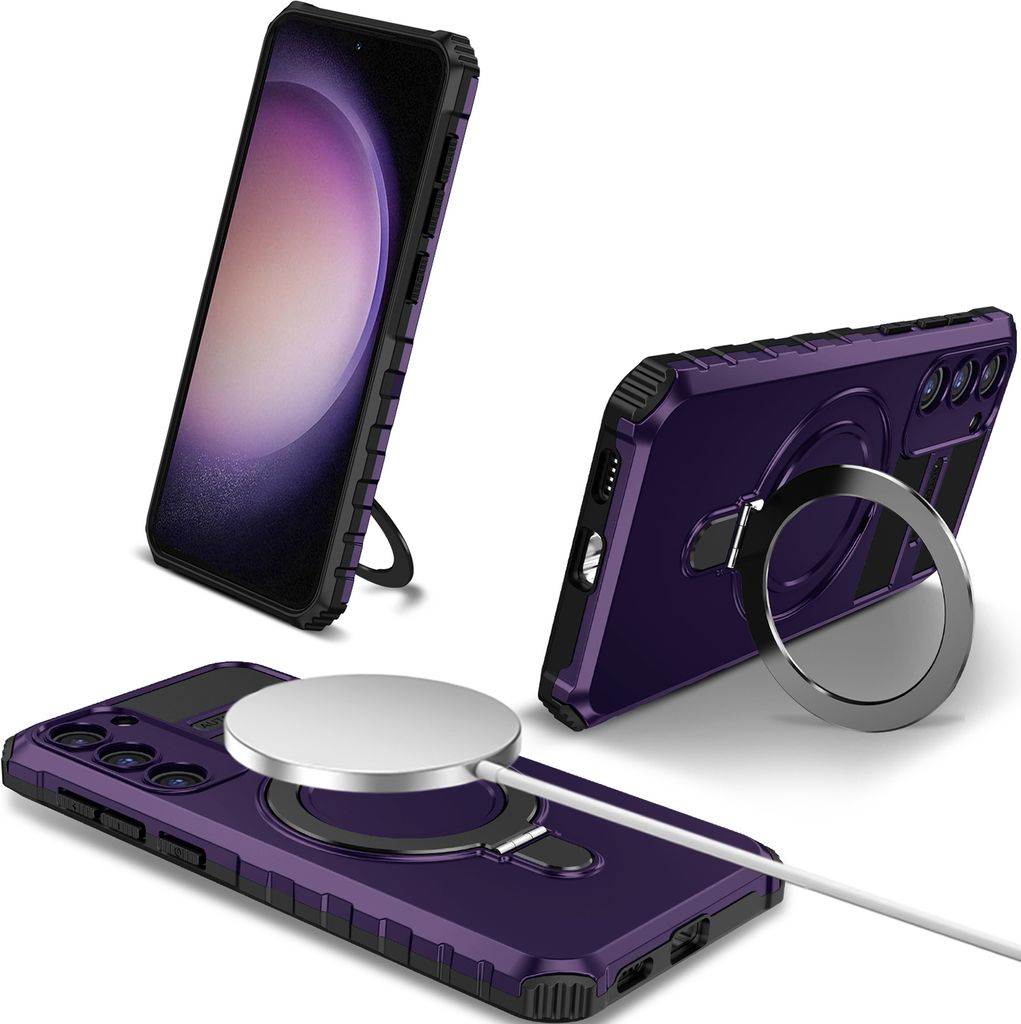Für Samsung Galaxy S23 Hülle Magsafe Magnetisch Ring Ständer Schutzhülle, Dual Layer Handyhülle Lila