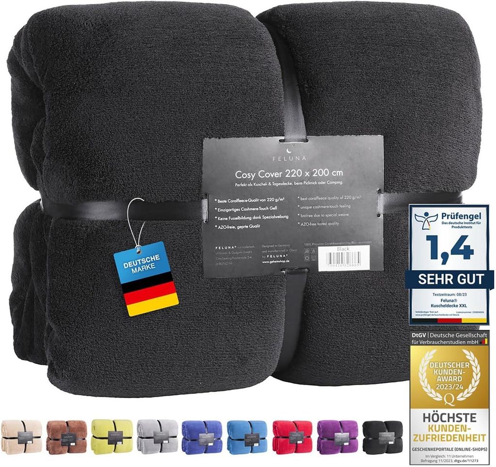 Feluna XXL Kuscheldecke 220x200 cm Schwarz – Flauschige Produktbild 