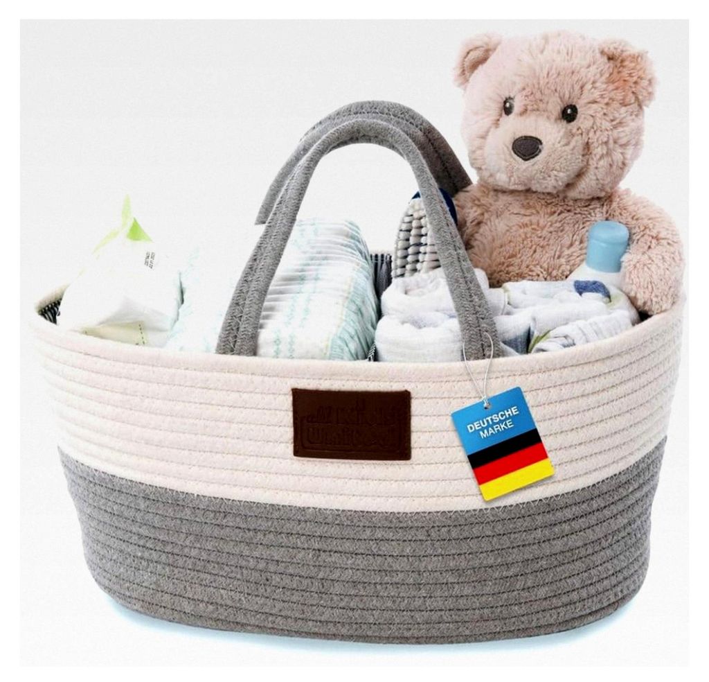 Wickel-Organizer für Babys; Windelkorb und Wickeltasche für Windeln und Wickel-Utensilien, tragbare Einkaufstasche aus 100% Baumwoll-Leinen