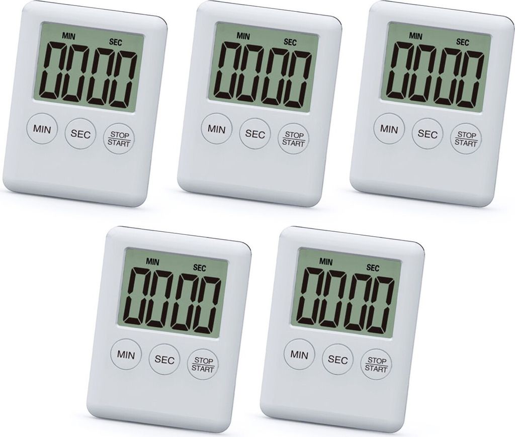 Set mit 5 digitalen Timern/Weckern, weiß Produktbild 