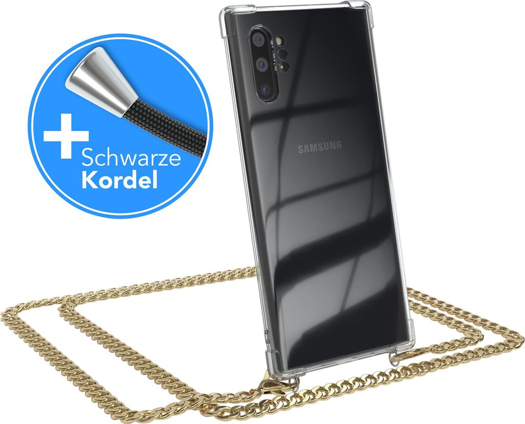 EAZY CASE Metall Handykette für Samsung Galaxy Note 10 Plus, Handyhülle mit Umhängeband, Silikonhülle, Metallkette für Smartphone in Gold