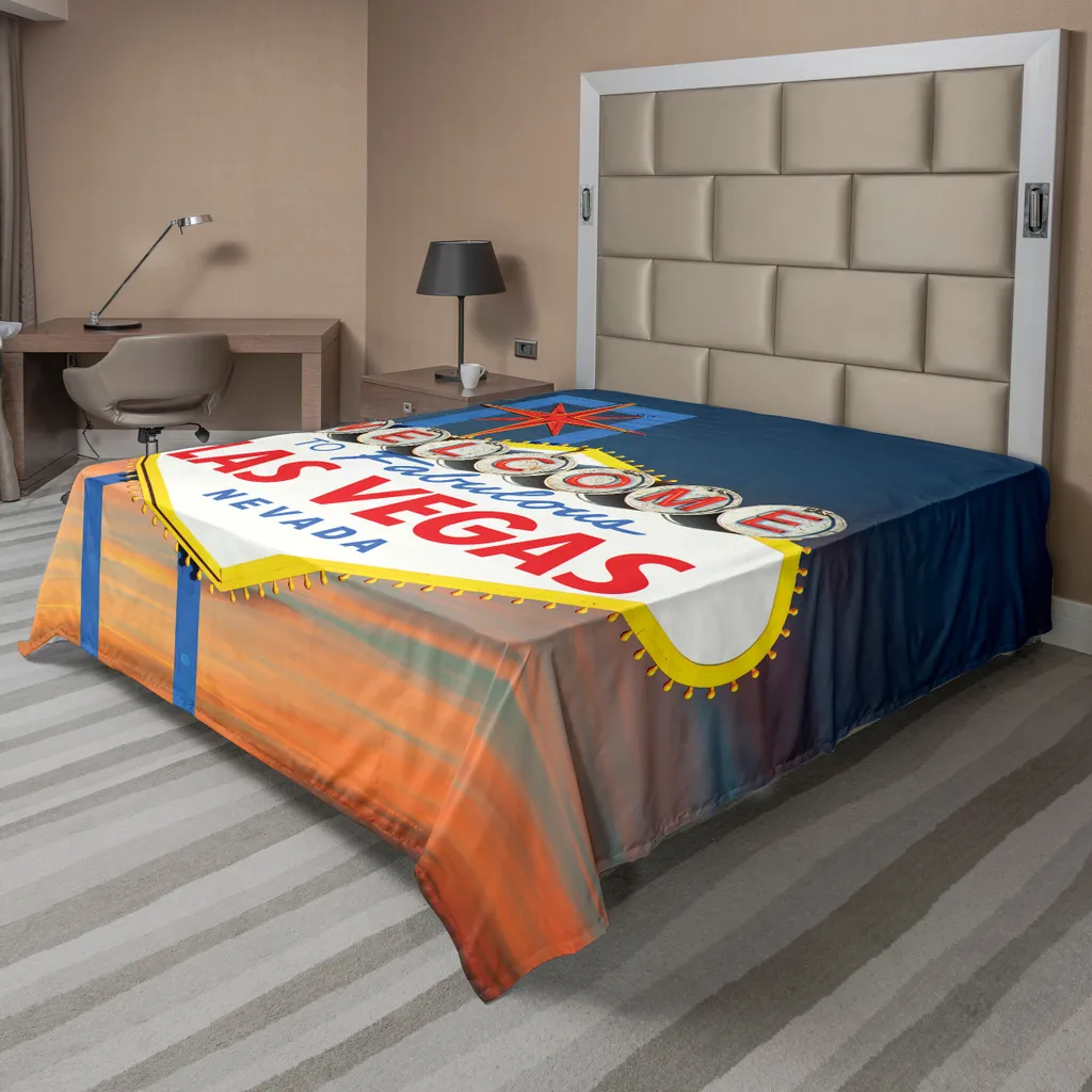 Drap de Lit Supérieur Doux Motif Las Vegas 275x260 cm pour Lit de Grande Taille