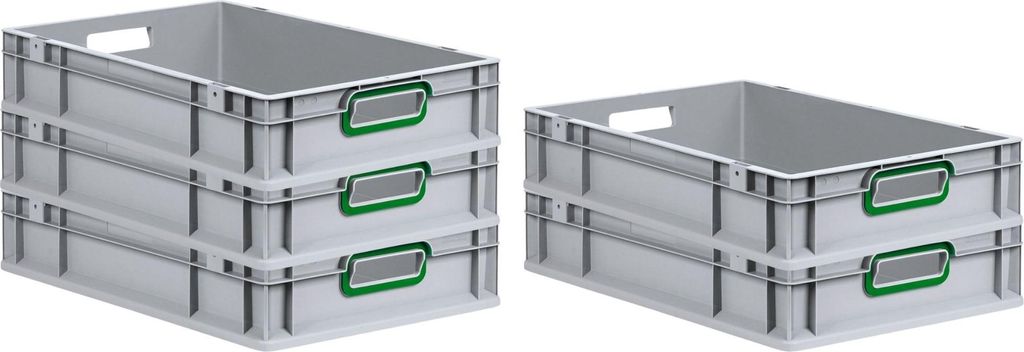 SuperSparSet 5x Eurobox NextGen Color | HxBxT 12x40x60cm | 23 Liter | Griffe grün offen | Glatter Boden | Eurobehälter, Transportbox, Transportbe...