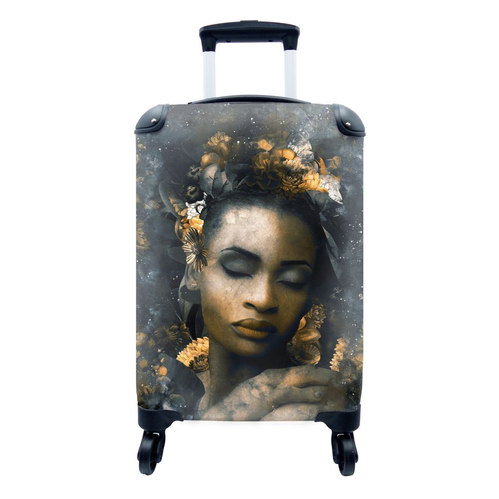MuchoWow Koffer Handgepäck Trolley Rollkoffer Kleine Reisekoffer mit 4 Rollen - Frauen - Abstrakt - Blumen - Cabin Size < 55x40x23 cm & 55x40x20...
