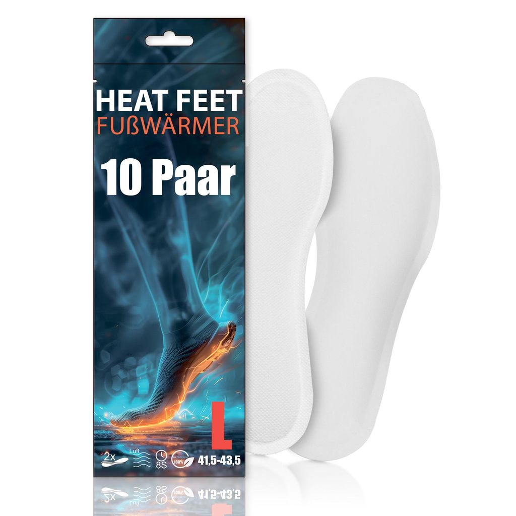 10 Paar HEAT FEET Wärmesohlen, Heizsohlen, Einlegesohlen, Fußwärmer, warm, wärmend, Schuhgröße 41,5-43,5, 8h Wärme, Outdoor & Wintersport