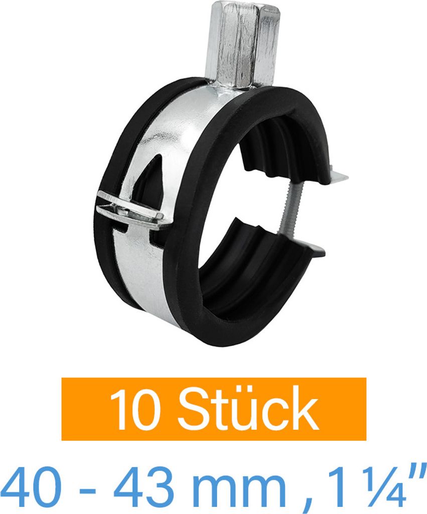 10x Rohrschelle 40-43 mm 1 1/4 Zoll Rohrhalter Rohrhalterung Rohrbefestigung