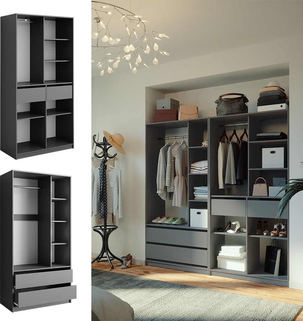 Vicco Kleiderschrank Elmo, 100 x 200 cm 2er Set, Anthrazit Produktbild 2