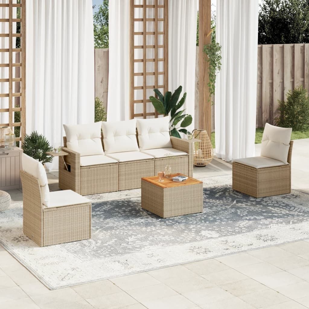 Maison Exclusive - 6-tlg. Garten-Sofagarnitur mit Kissen Beige Poly Rattan