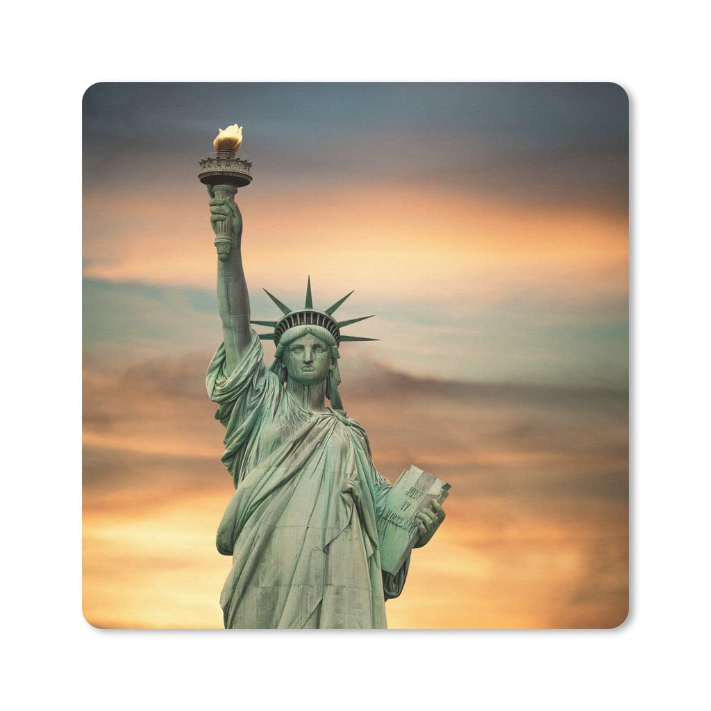 MuchoWow Mauspad Mousepad New York - Freiheitsstatue - Sonnenuntergang 30x30 cm - Mousepads - Maus Mat - Pad - Mausunterlage - Gaming