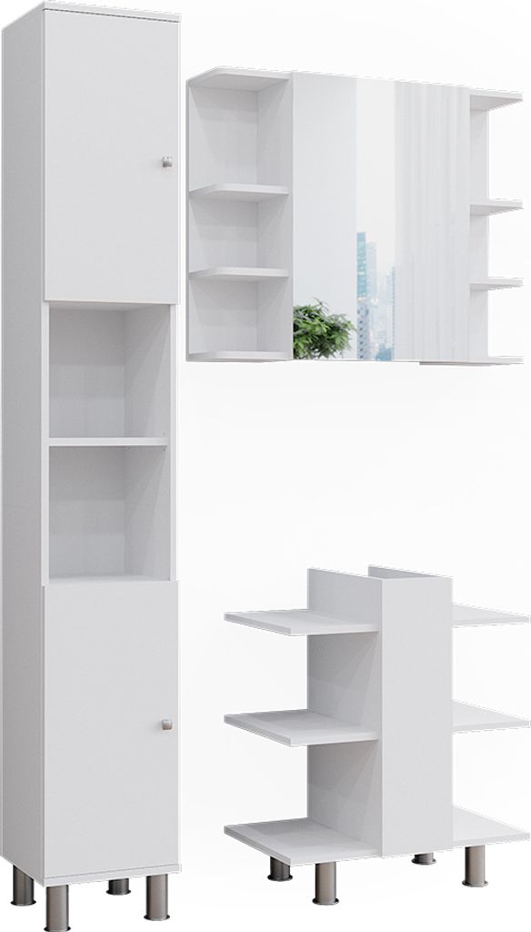 Badmöbel-Set Vicco Fynn Weiß 3 Teile, mit Hochschrank, Model 50012