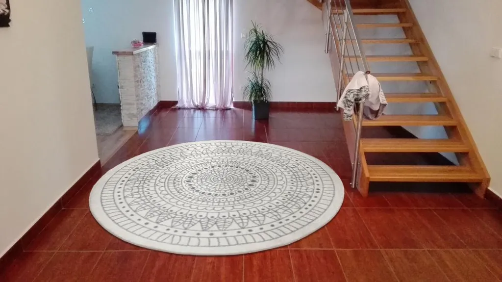 Tapis de Jardin Rond 200 cm Double Face Crème et Gris pour Terrasse - 7