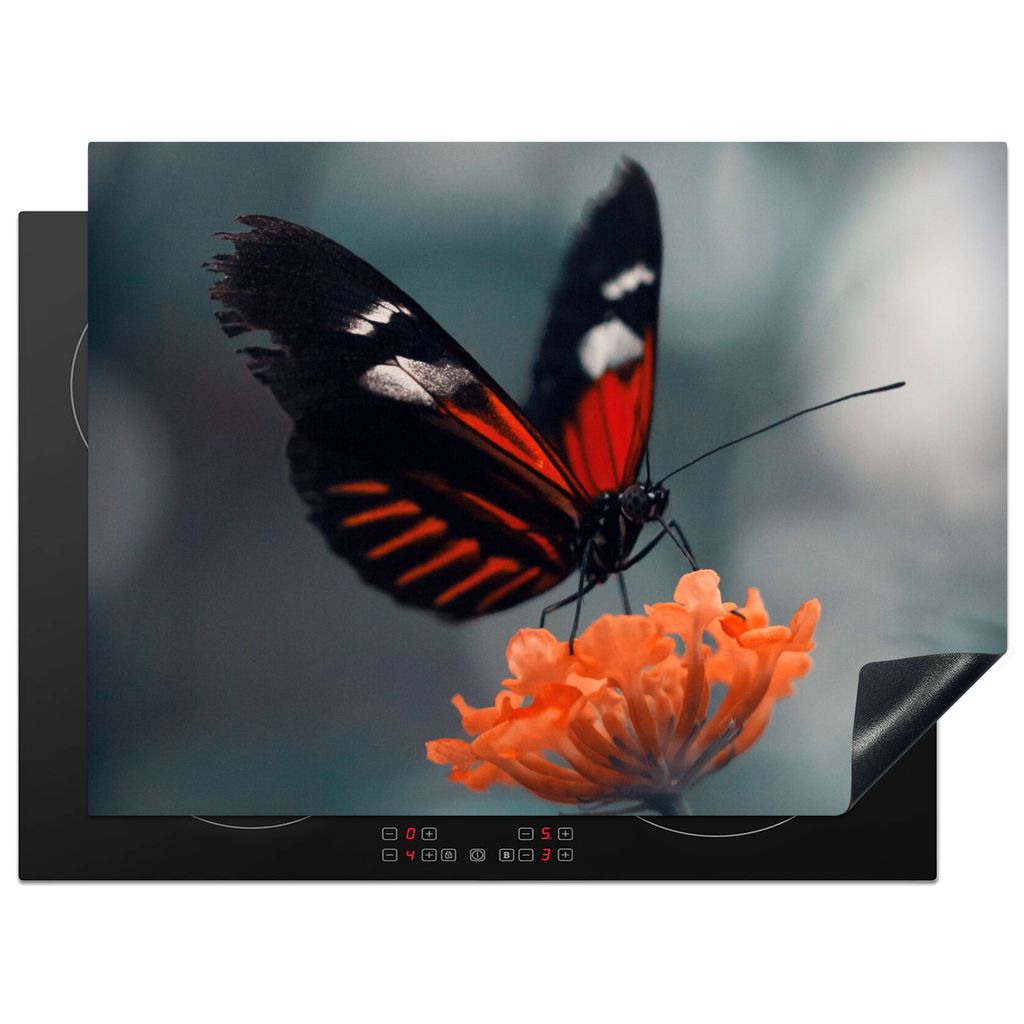 KitchenYeah Herdabdeckplatte Schmetterling - Blume - Insekt , 70x52cm, Küche Deko, Glaskeramikkochfeld Herdabdeckung, Abdeckplatte fùr Kochfeld