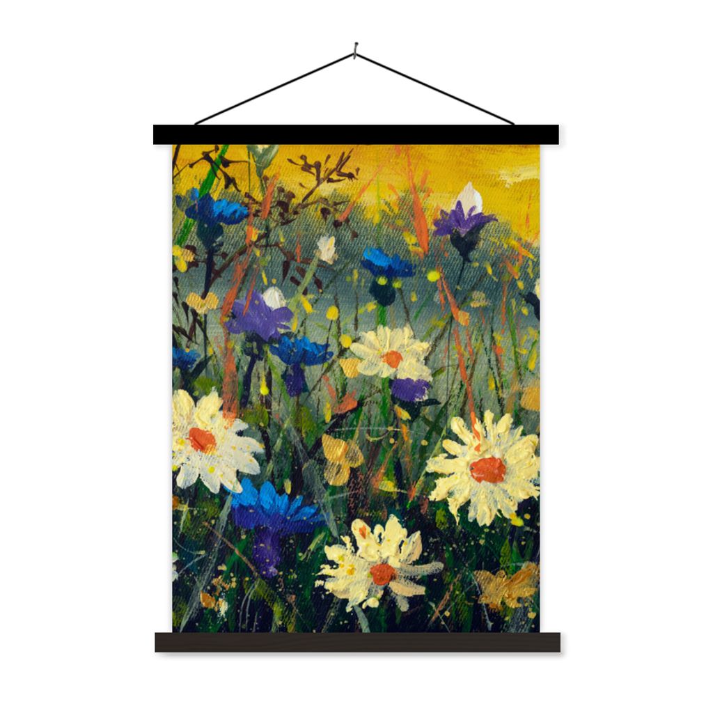 MuchoWow Textilposter Malerei - Ölfarbe - Natur - Blumen 60x80 cm mit schwarzem Rahmen - Plakathalter