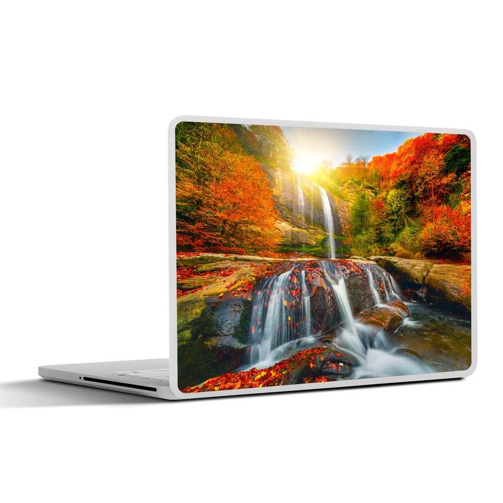 MuchoWow Laptop Aufkleber Sticker Cover Wasserfall - Natur - Herbst - Rot - Wasser 31x22.5 cm - Laptop-Deko