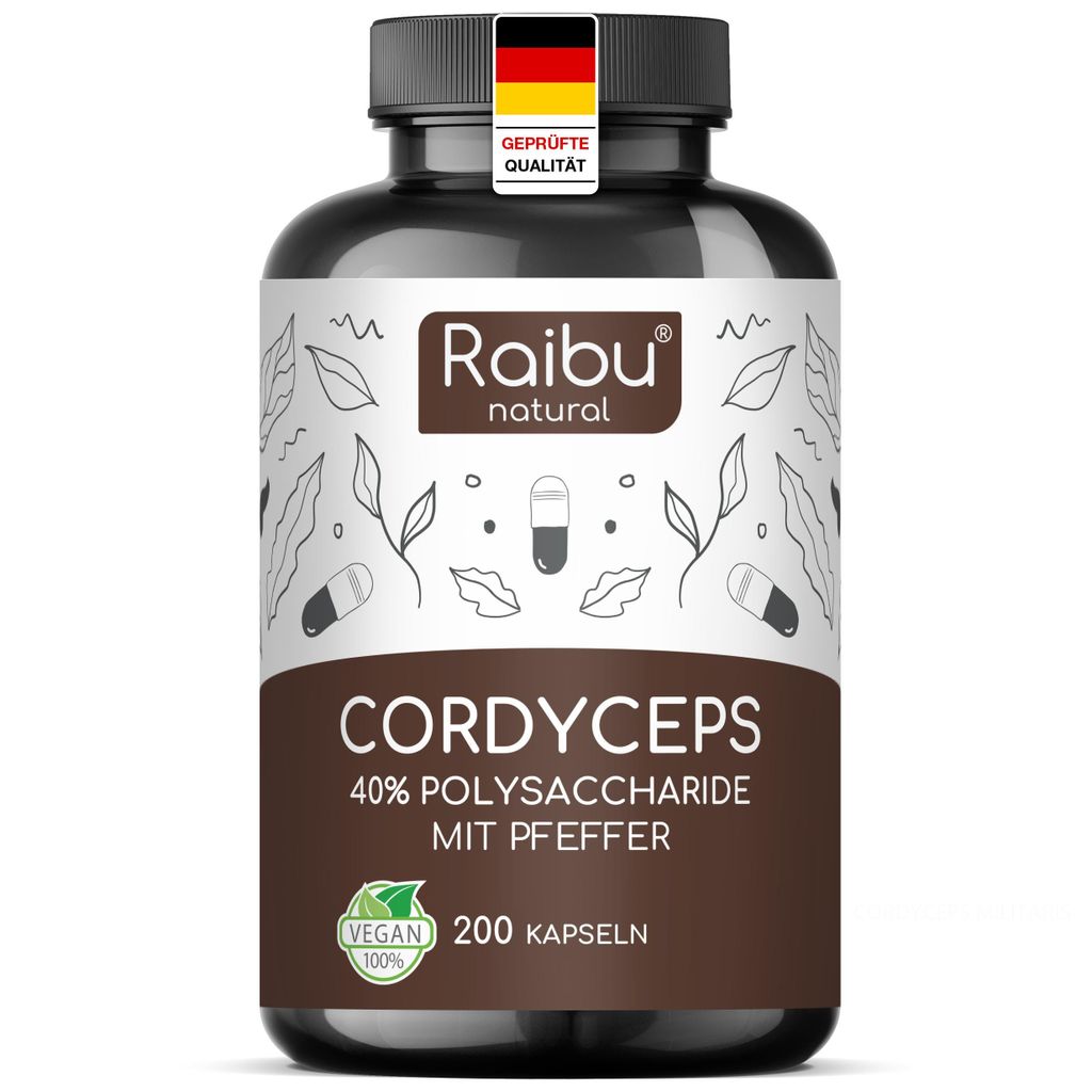 Cordyceps Kapseln – Extrakt (10:1), vegan & mit Schwarzem Pfeffer – RAIBU