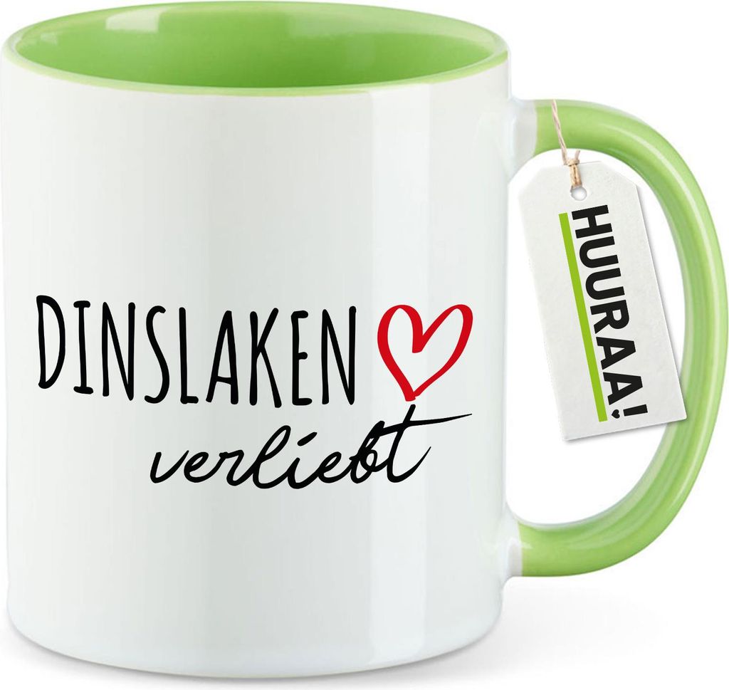 Huuraa Kaffeetasse Dinslaken verliebt 330ml Grün Keramik Kaffeebecher Geschenkidee