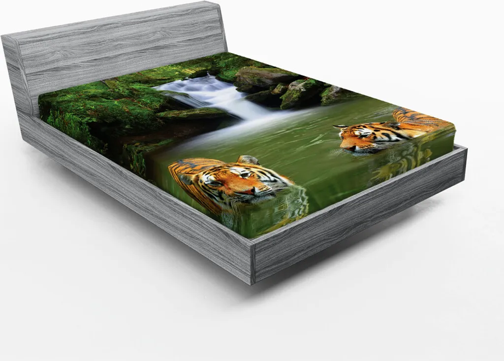 Drap-housse motif Tigre de Sibérie en forêt, style Asie 180x200 cm