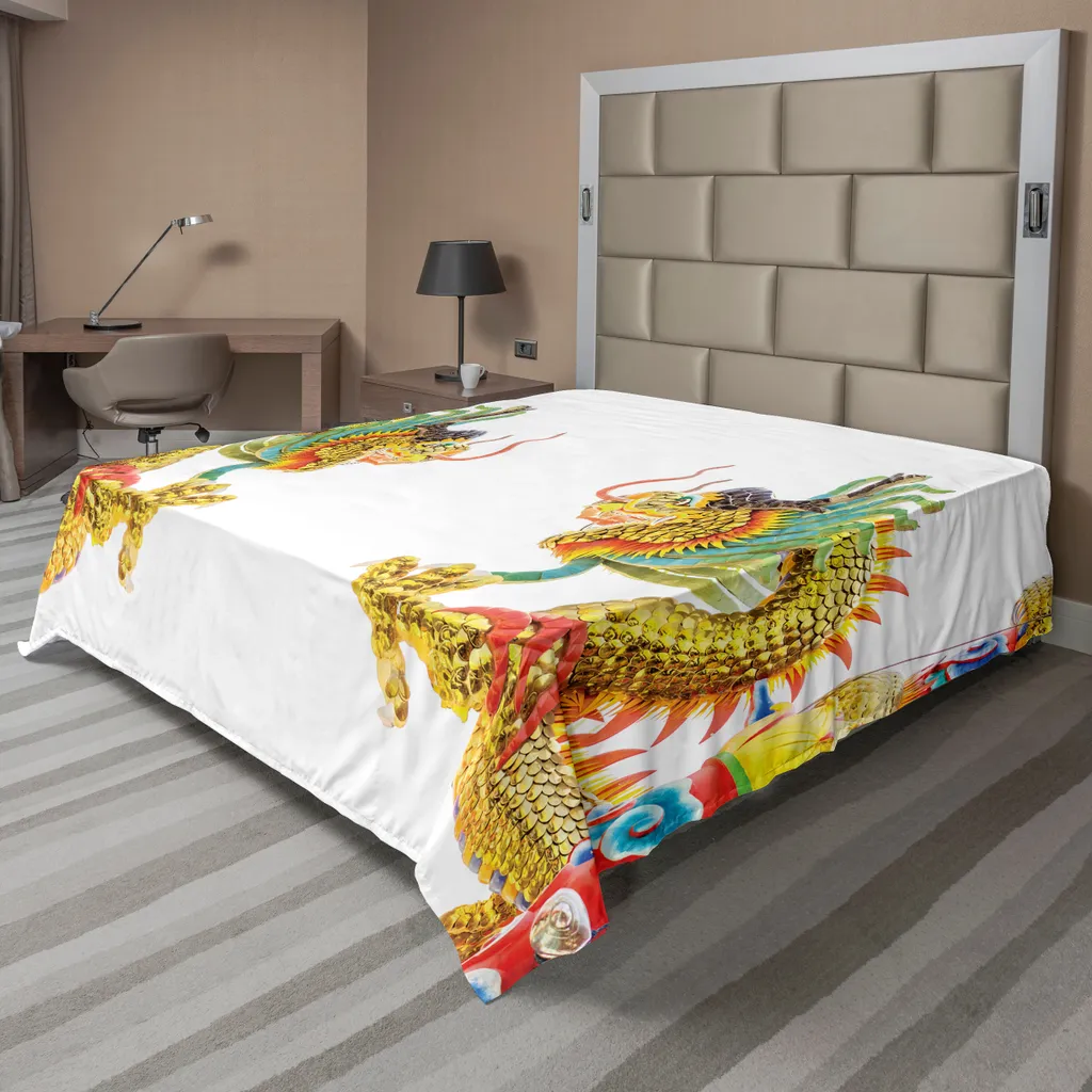 Drap de lit plat Dragon ABAKUHAUS 244 x 205 cm, Statue Chinoise Zen