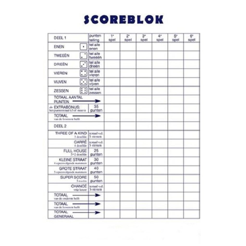 Haza Spielblock Würfelspiel 15x21cm 50 Blatt Yahtzee Spielblöcke