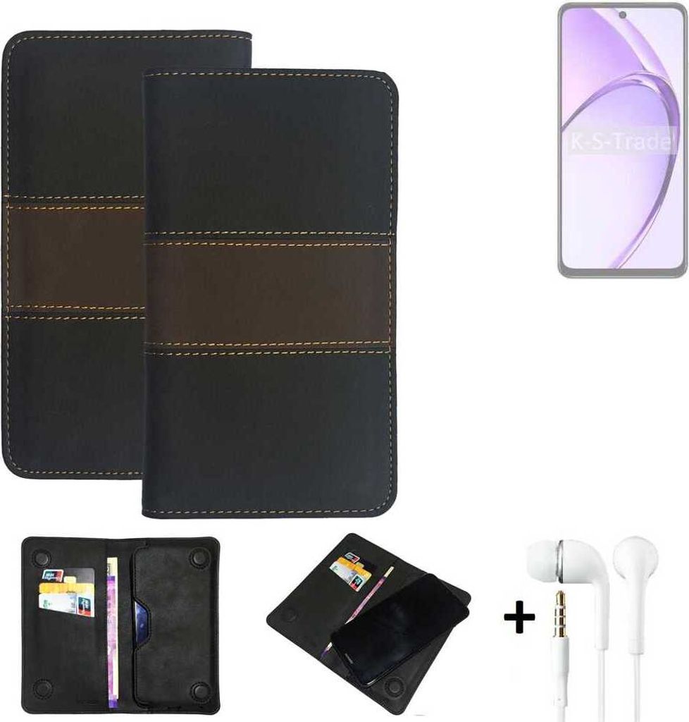 K-S-Trade Handyhülle + Kopfhörer kompatibel mit Oppo A3 PKA110 Schutzhülle Walletcase Bookstyle Tasche Schutz Case Hülle Wallet Cover Kunstleder