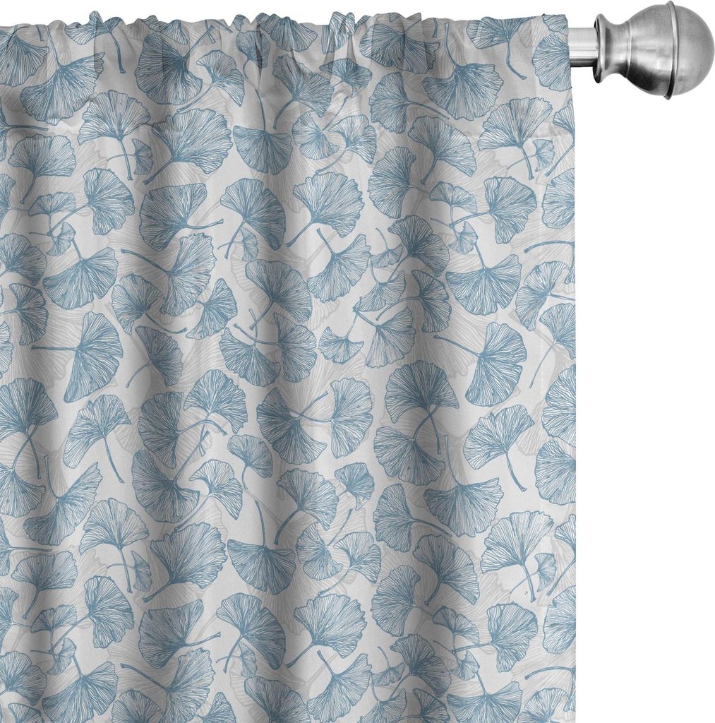 ABAKUHAUS Gingko Vorhänge, Gardinen, Flower Bouquet Blätter Vintage Style Feminine Flourish Bohemian Zen Design, 2 Stück 75 x 225 cm, Blaugrau K...
