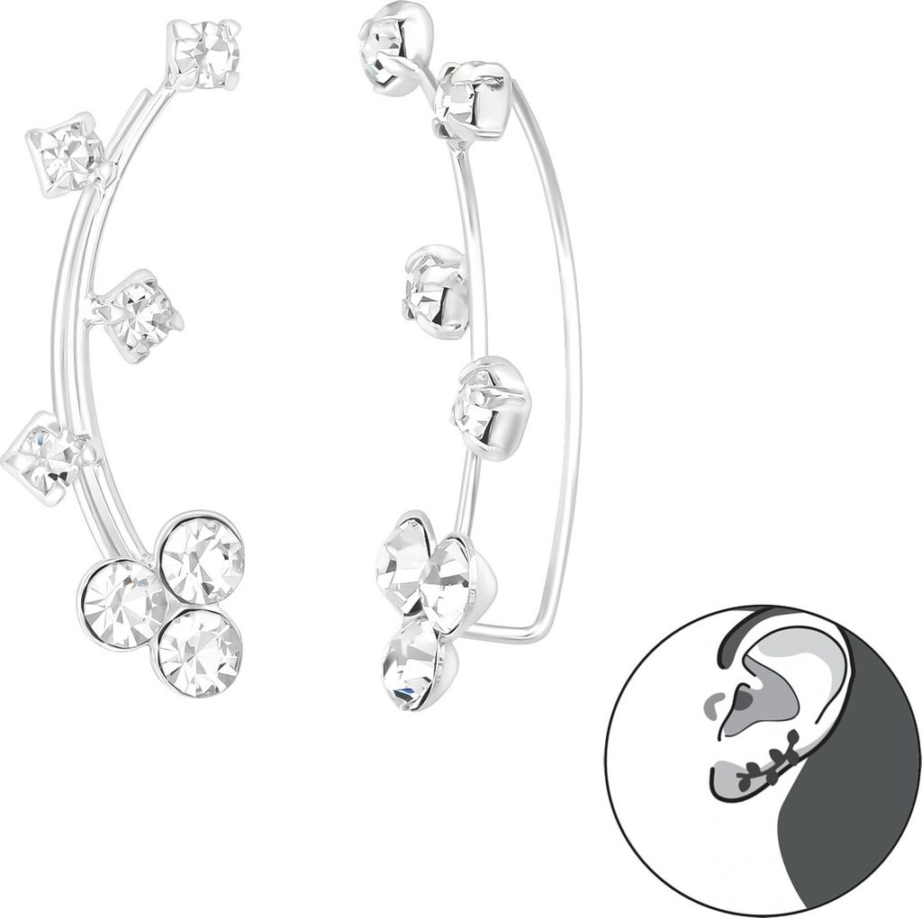 1 Paar Zweig-Ear Climber 925 Sterling Silber mit Kristallen bestückt Ohrstecker Ohrklemme