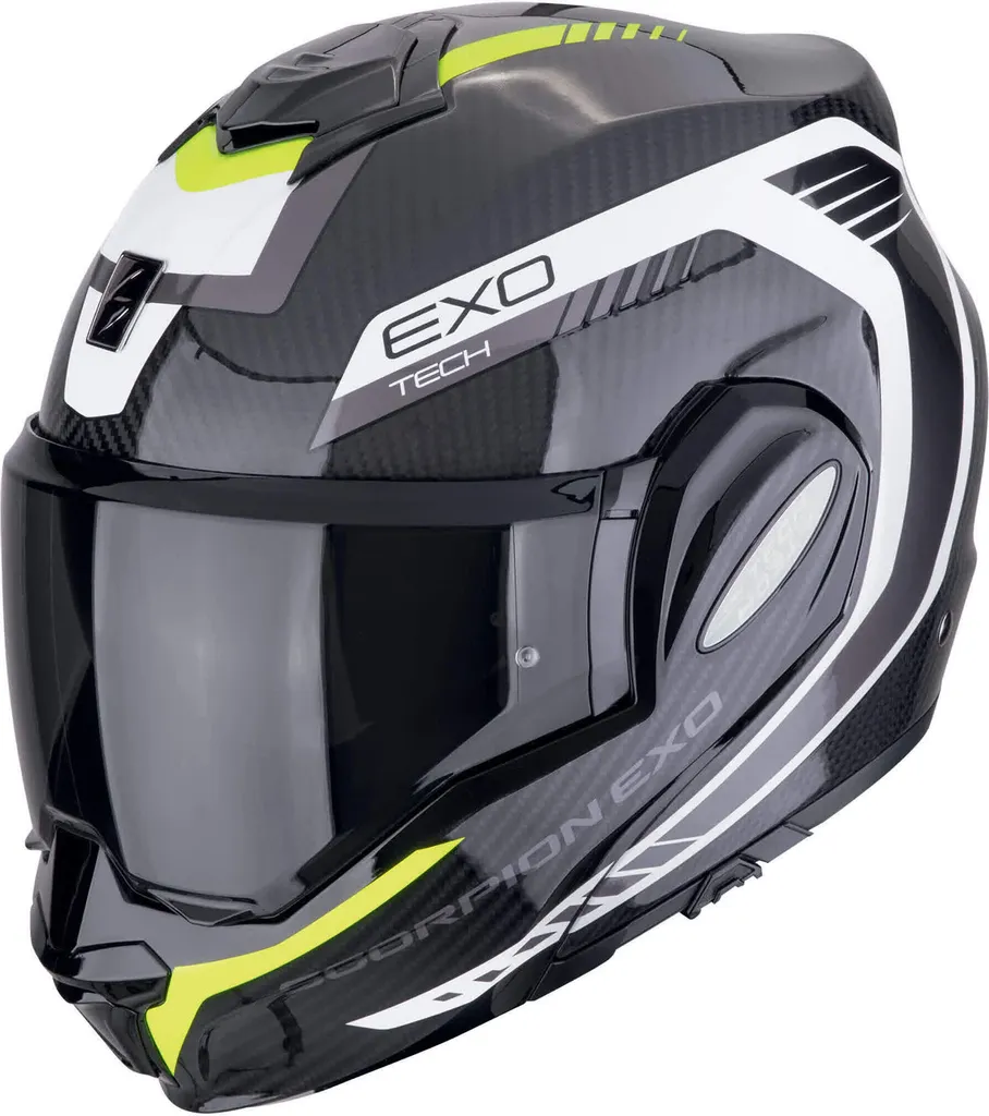 Scorpion EXO Tech Evo Carbon Noir Jaune Blanc 2XL - Casque Moto Carbone