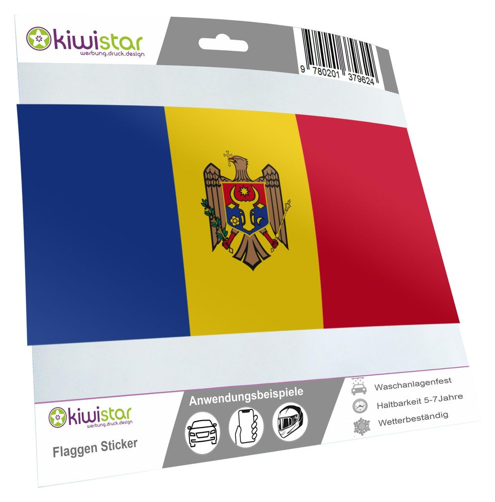 Kiwistar - Autoaufkleber Sticker Fahne Flagge Aufkleber 10cm Moldawien laminiert