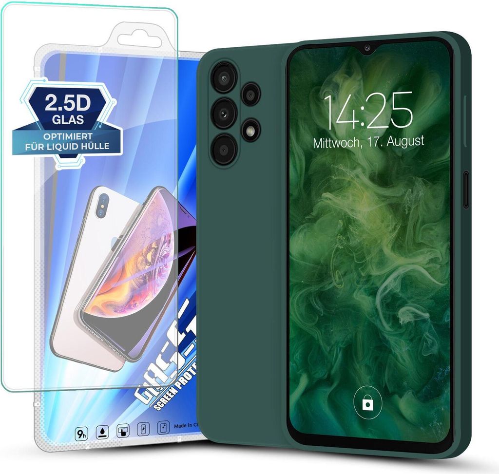 A smartphone case and screen protector are displayed against a white background.