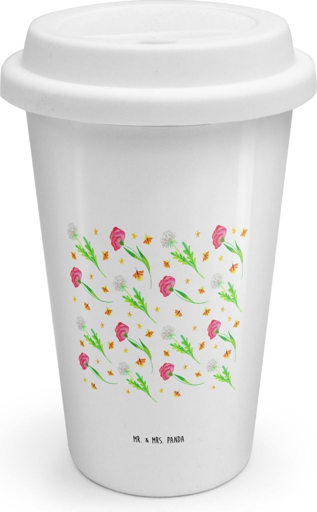 Mr. & Mrs. Panda Thermobecher Glühwürmchen Design - Weiß - Geschenk, Pusteblumen, ToGo Kaffeebecher, Muster, Coffee To Go Becher, Blumen, Thermo...