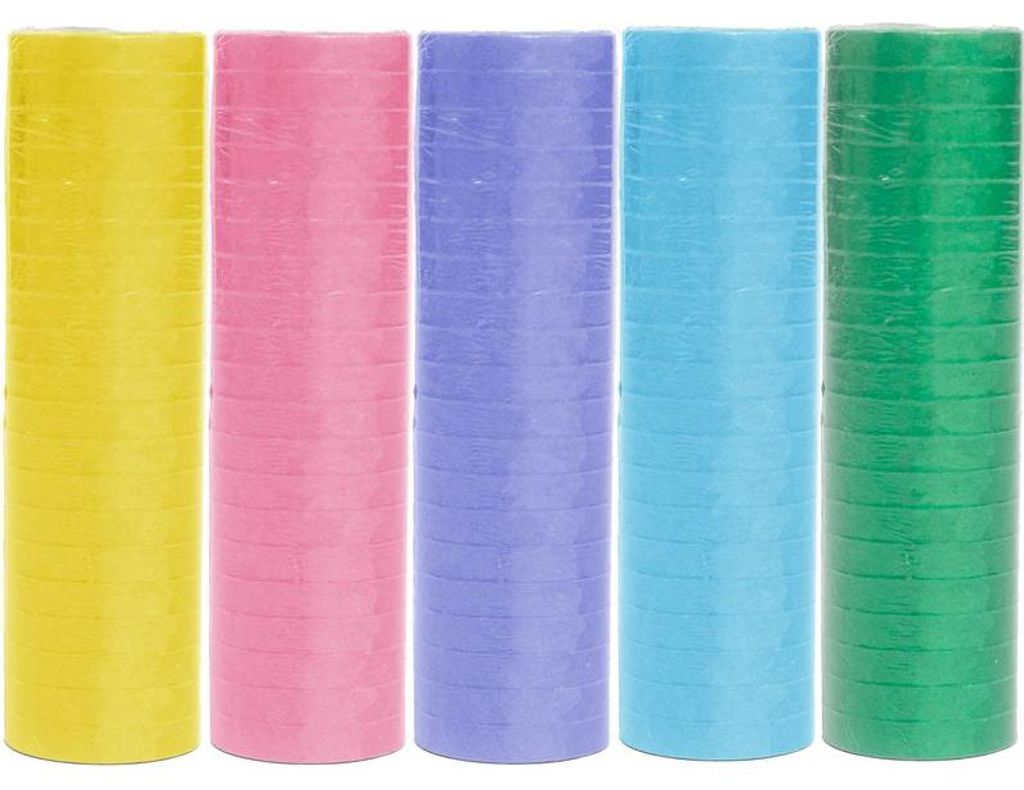 5 Rollen Luftschlangen pastell gelb rosa hellblau flieder Produktbild 