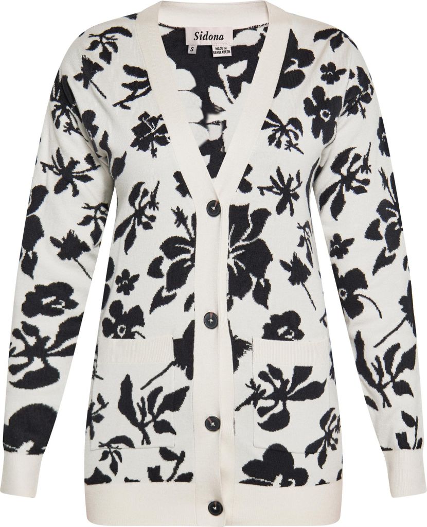 SIDONA damen strickjacke - wollweiss schwarz, M