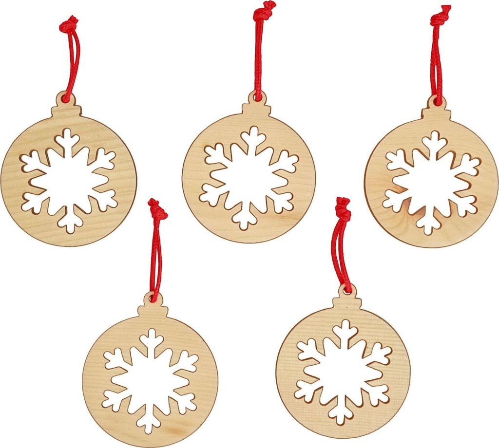 Christbaumschmuck Holzschmuck 5-er Set Engel, Stern, Hirsch, Schneeflocke, Glocke, Herz V-40.10-015